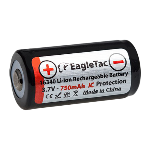 Eagletac 16340 RCR123 3,7 volt Li-Ion batteri 750 mAh med sikkerhetskretsløp