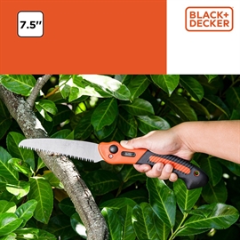 Black+Decker Sammenleggbar Beskjæringssag – 7,5 Tommer, Sort/Oransje
