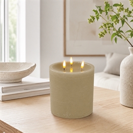 LED blokklys med 3 veker og 3D-flamme – latte 15 x 15 cm med fjernkontroll