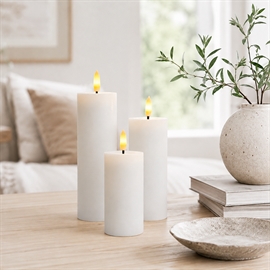 3-pak LED Blokklys Ø: 5 x H: 10, 12,5 og 15 cm Rustikk Vokslys med Resin, Whisper White