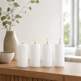 4-pak LED blokklys Ø: 5 x 12,5 cm vokslys med Resin, hvit