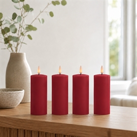 4-pak LED blokklys Ø: 5 x 12,5 cm vokslys med resin, rød