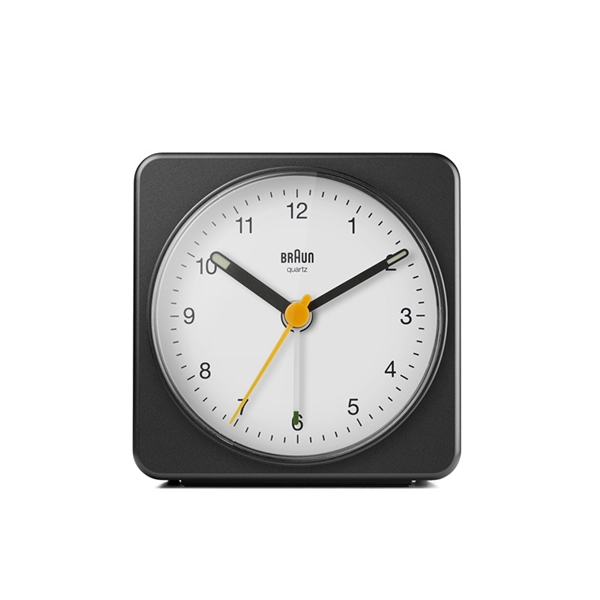Braun BC03BW Analog vekkerklokke med stille urverk, svart/hvit
