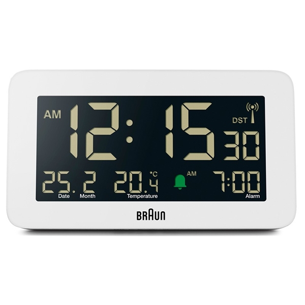 Braun BC10W-DCF Radiostyrt digital vekkerklokke, hvit