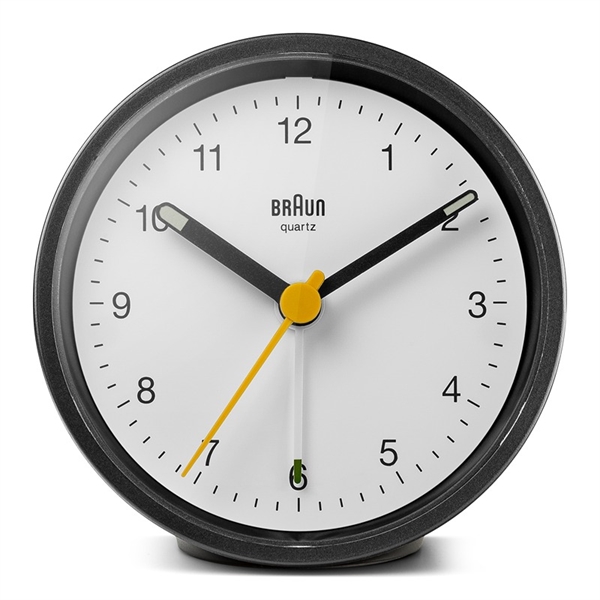 Braun BC12BW analog vekkerklokke med lys og snooze, svart/hvit