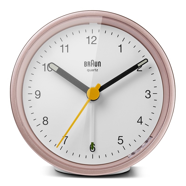 Braun BC12PW Analog vekkerklokke med lys og snooze, rosa/hvit