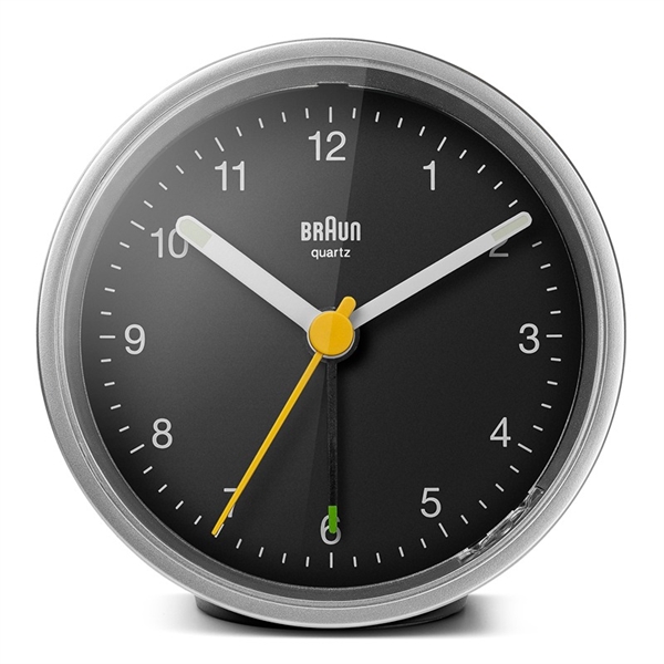 Braun BC12SB Analog vekkerklokke med lys og snooze, sølv/svart