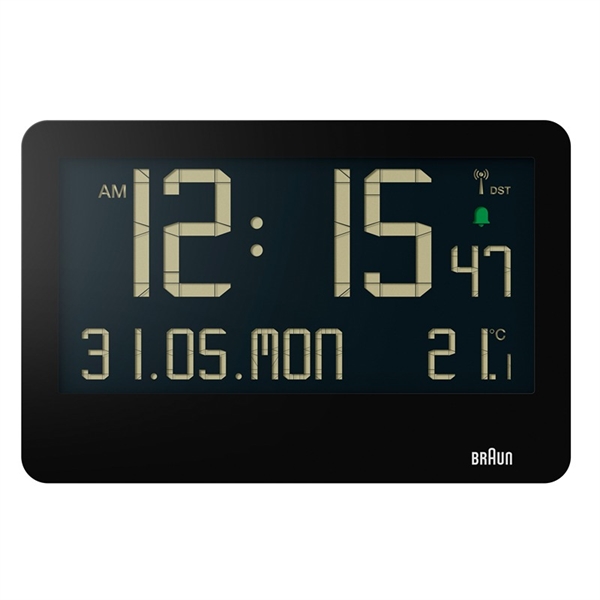 Braun BC14B-DCF Radiostyrt digital veggklokke, svart
