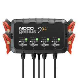 Noco Genius 2x4 lader 2Ah 6/12V kan lade opp 4 batterier