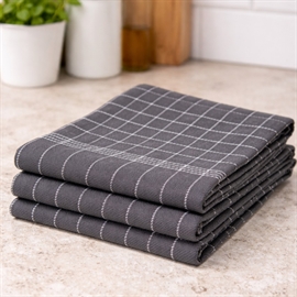 3-Pakk Kjøkkenhåndklær i Bomull 50 x 70 cm med Stropp, Mørkegrå