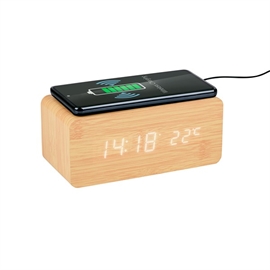 Grundig Vekkerklokke med Trådløs Lader og Digitalt Display i Tre