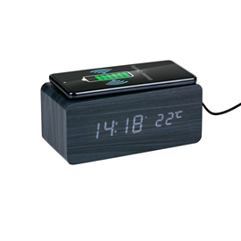 Grundig Vekkerklokke med Trådløs Lader og Digitalt Display i Sort Tre
