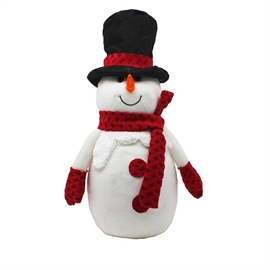 LED snømann med hatt 42 cm med farget lys – julefigur i filt, hvit/rød
