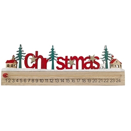 Christmas Julekalender 1-24 i Tre 40 cm. med Flyttbar Rød Kule