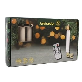 Juletrelys med 3D Flamme og Holder 10 stk. og Fjernkontroll, Hvit