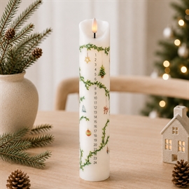 LED kalenderlys med juledekorasjon 27 cm vokslys med timer, hvit