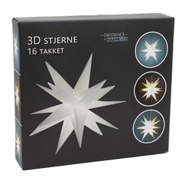 3D LED Julestjerne 35 cm 16 Takket Stjerne med Timer, Hvit