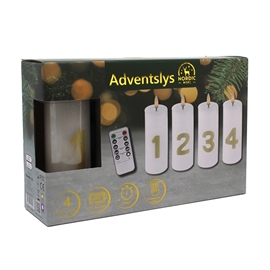 LED Adventslys med Tall 4 stk. 12,5 cm Blokklys i Voks, Hvit/Gull