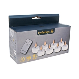 LED Telys 8 stk. med 3D flamme og Fjernkontroll, Hvit