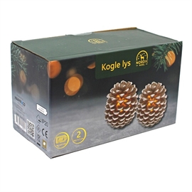Kongle med LED-Lys & Sneeffekt i Voks 2 stk. H: 8 cm, Naturfarget