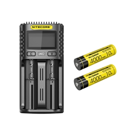 Nitecore UMS2 Lader - Sett med 2 stk. NL1840HP Batterier