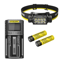 Nitecore HC65 UHE Hodelykt - Sett med 1 stk. Ekstra NL1840HP Batteri og UM2 Lader