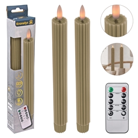 LED Kronelys 25 cm 2 stk. Riflete vokslys med resin-topp, Latte