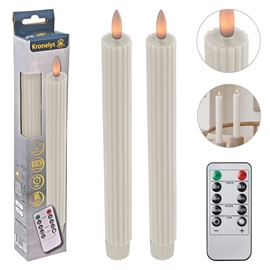 LED kronelys 25 cm 2 stk. Riflete vokslys med resin-topp, Whisper White