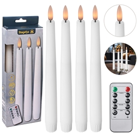LED Stagelys 4 stk. 24,5 cm Vokslys med 3D-Flamme, Hvit