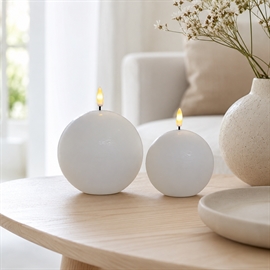 2-pakning LED runde lys i rustikk voks, 10 x 9 & 12 x 10 cm, Whisper White