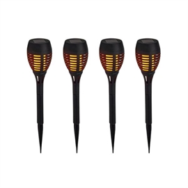 Pro Garden LED Solcelle Hagefakler med Realistisk Flammeeffekt, H: 37,5 cm, Sett med 4 stk.