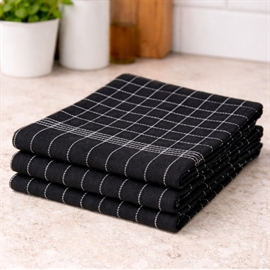 3-Pak Kjøkkenhåndklær i Bomull 50x70 cm med Stropp, Sort