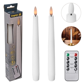 LED Stakelys 24,5 cm 2 stk. Vokslys med Fjernkontroll, Hvit