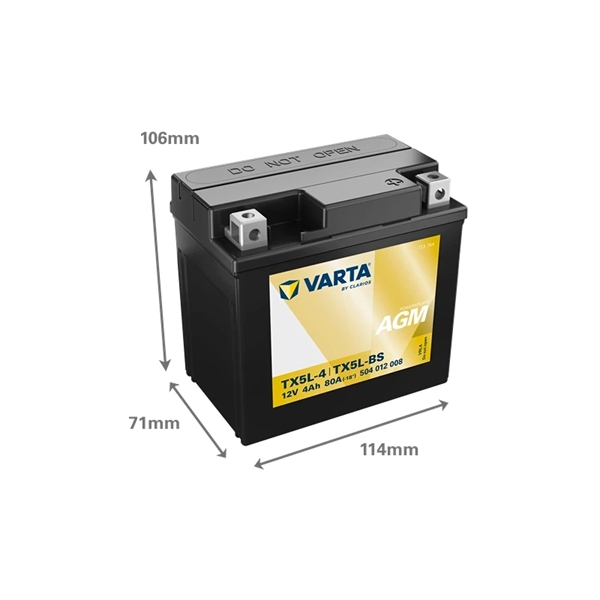 Varta 504 012 008 MC batteri 12 volt 4Ah (+pol til høyre)